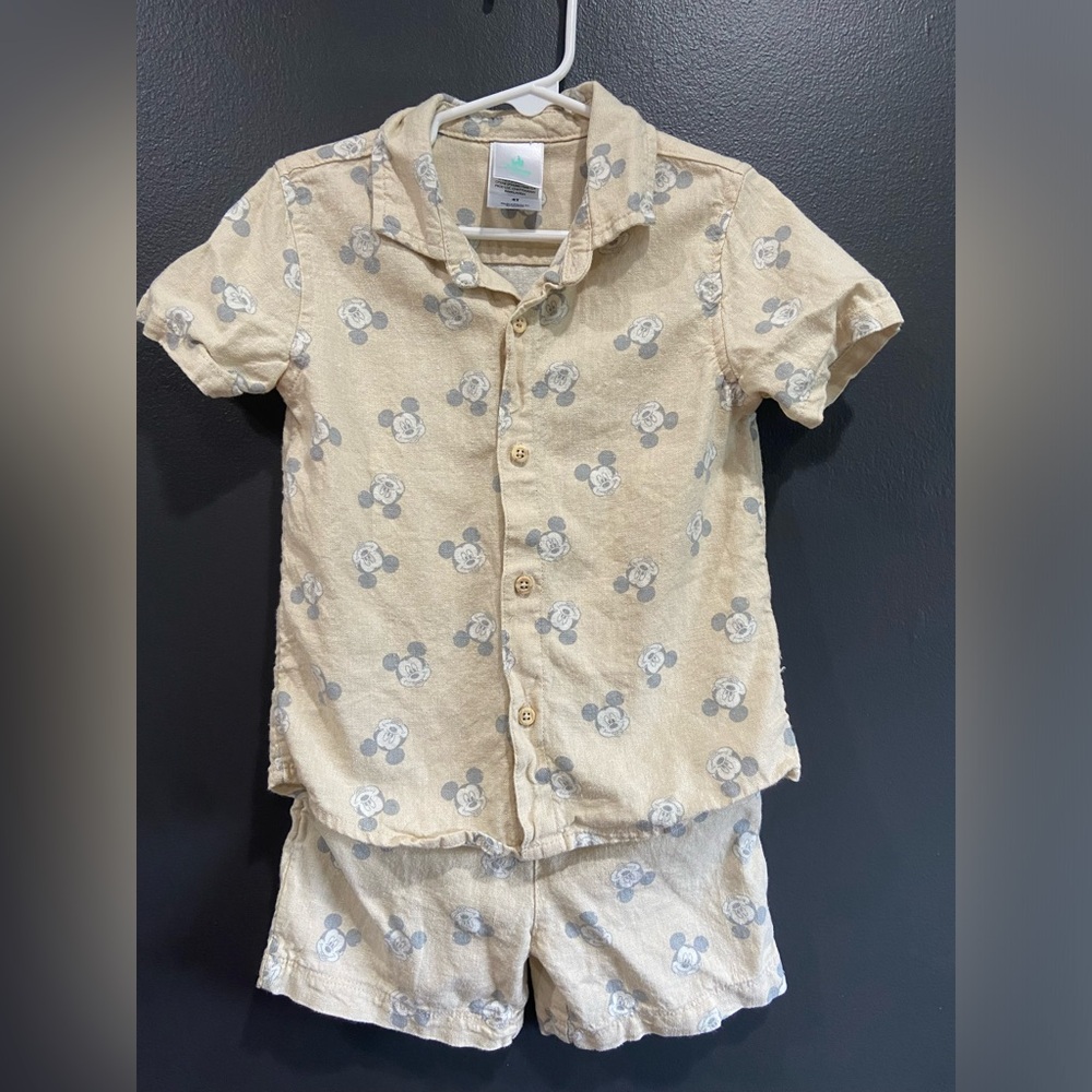 Disney Mickey Mouse Pale Yellow 2 Piece Linen Outfit